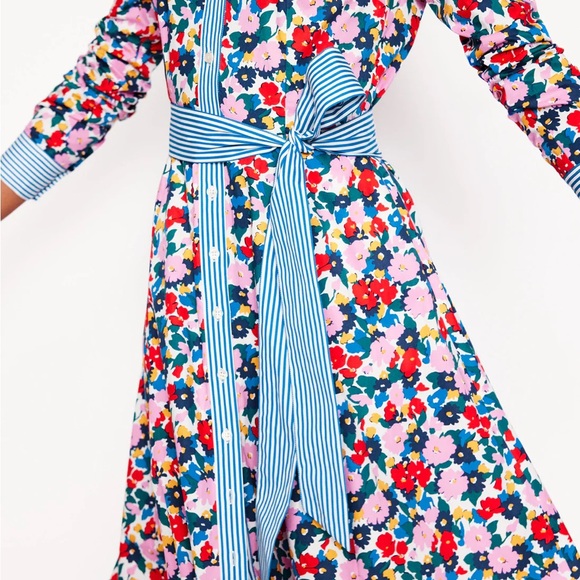 BODEN Amy Cotton Midi Shirt Dress Floral Long Sleeve with Striped Accents - Picture 2 of 5